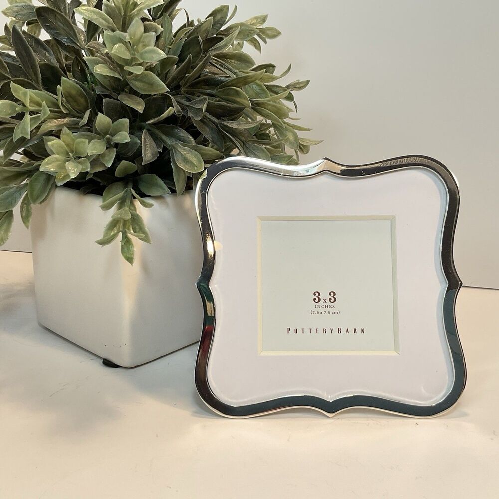 Pottery Barn Abigail Silver Frame 3" x 3" Photo Picture Metal Modern New W Box